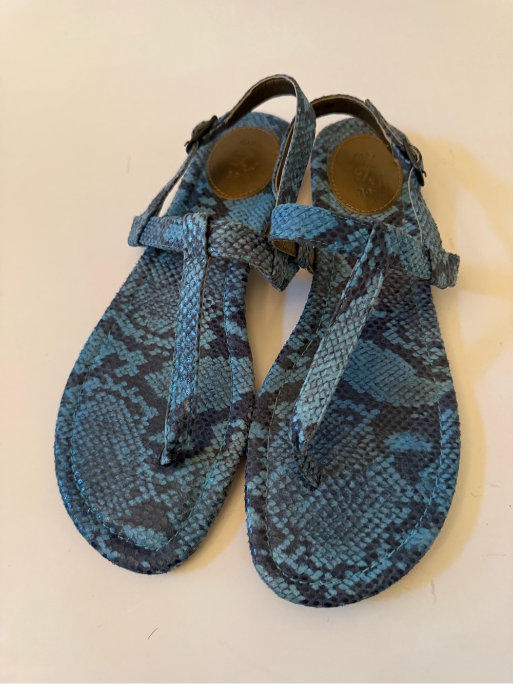 Zara Blue Faux Python T-Strap Sandals